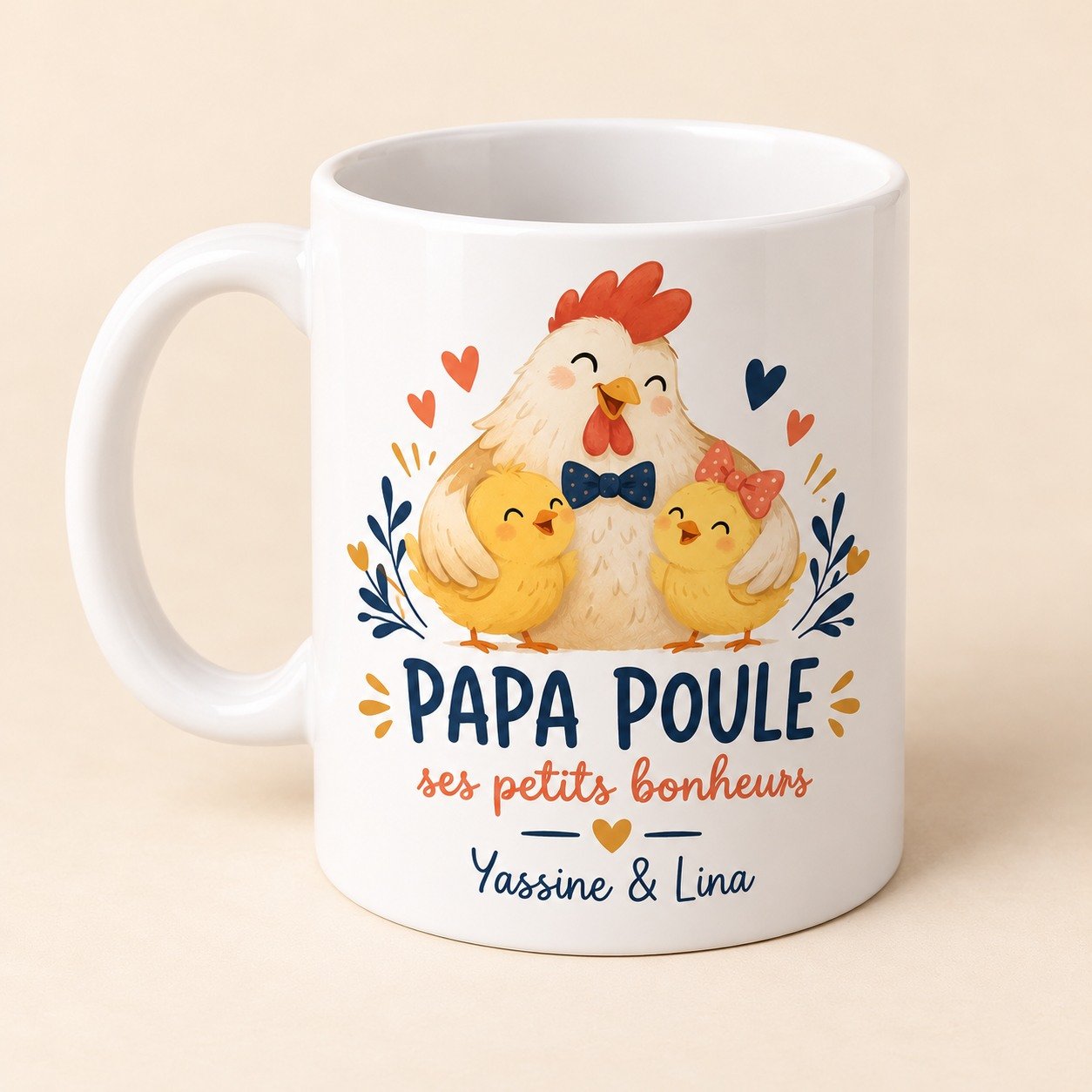 Mug personnalisé « Papa Poule et ses petits bonheurs » — mug blanc personnalisé 11 oz