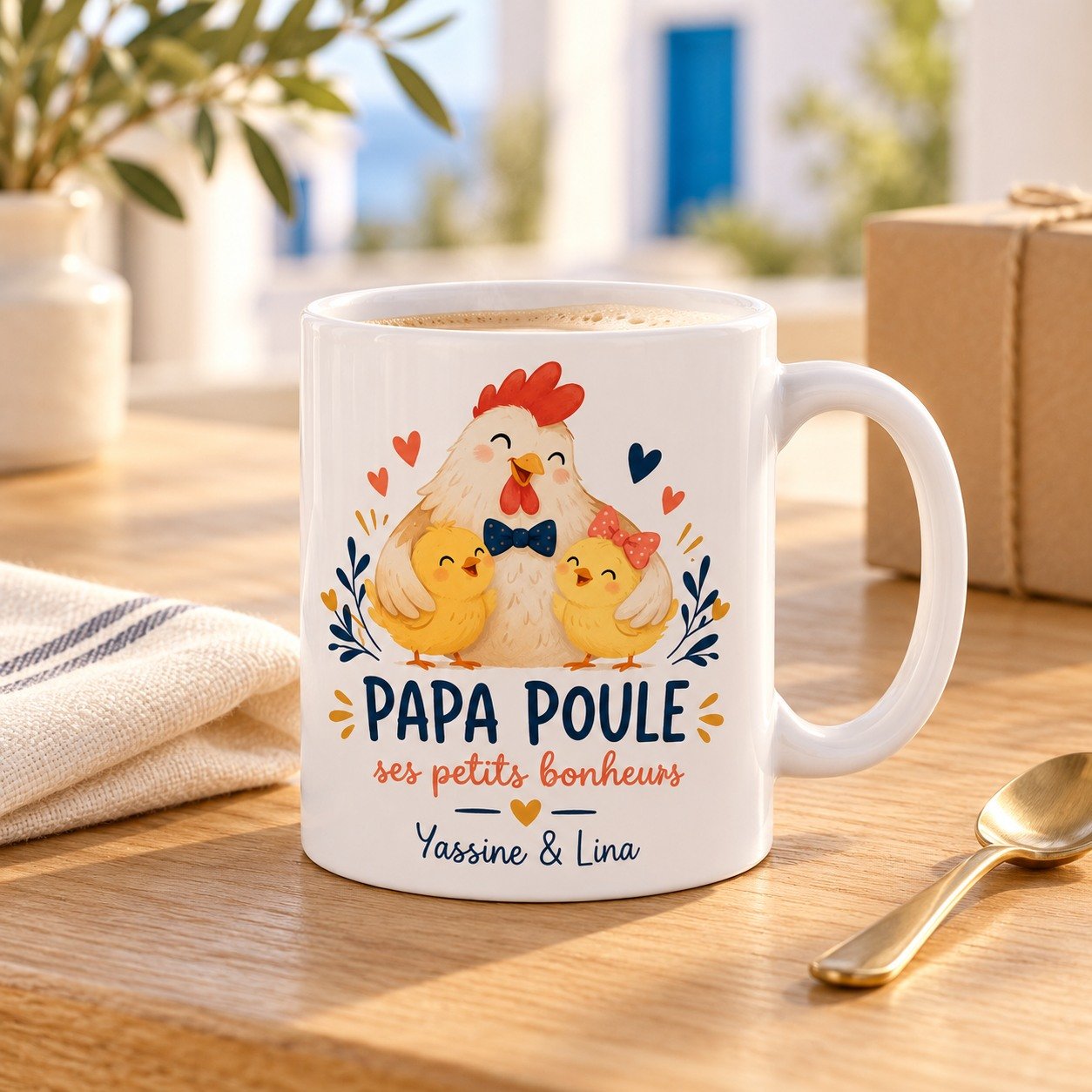 Mug personnalisé « Papa Poule et ses petits bonheurs » — mug blanc personnalisé 11 oz