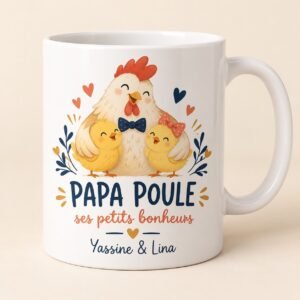 Mug personnalisé « Papa Poule et ses petits bonheurs » — mug blanc personnalisé 11 oz
