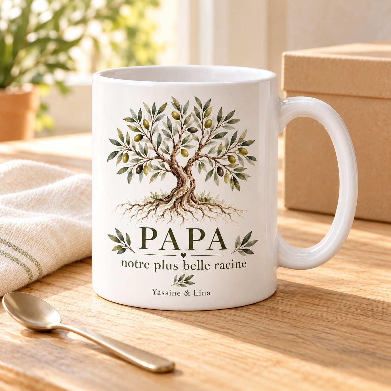 Mug personnalisé « Papa — notre plus belle racine » — mug blanc personnalisé 11 oz