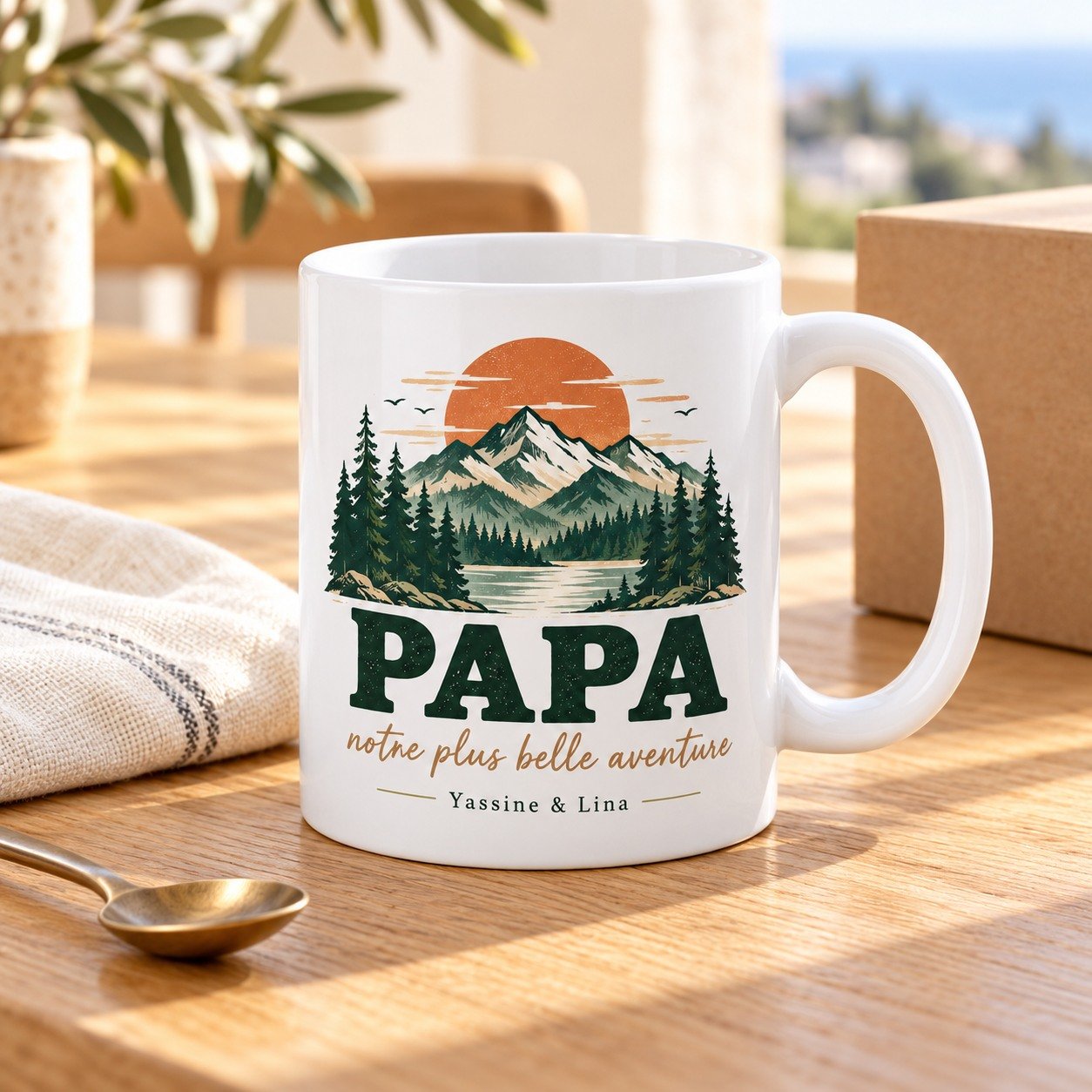 Mug personnalisé « Papa — notre plus belle aventure » — mug blanc personnalisé 11 oz
