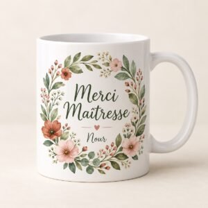 Mug personnalisé « Merci Maîtresse — Fleurs » — mug blanc personnalisé 11 oz