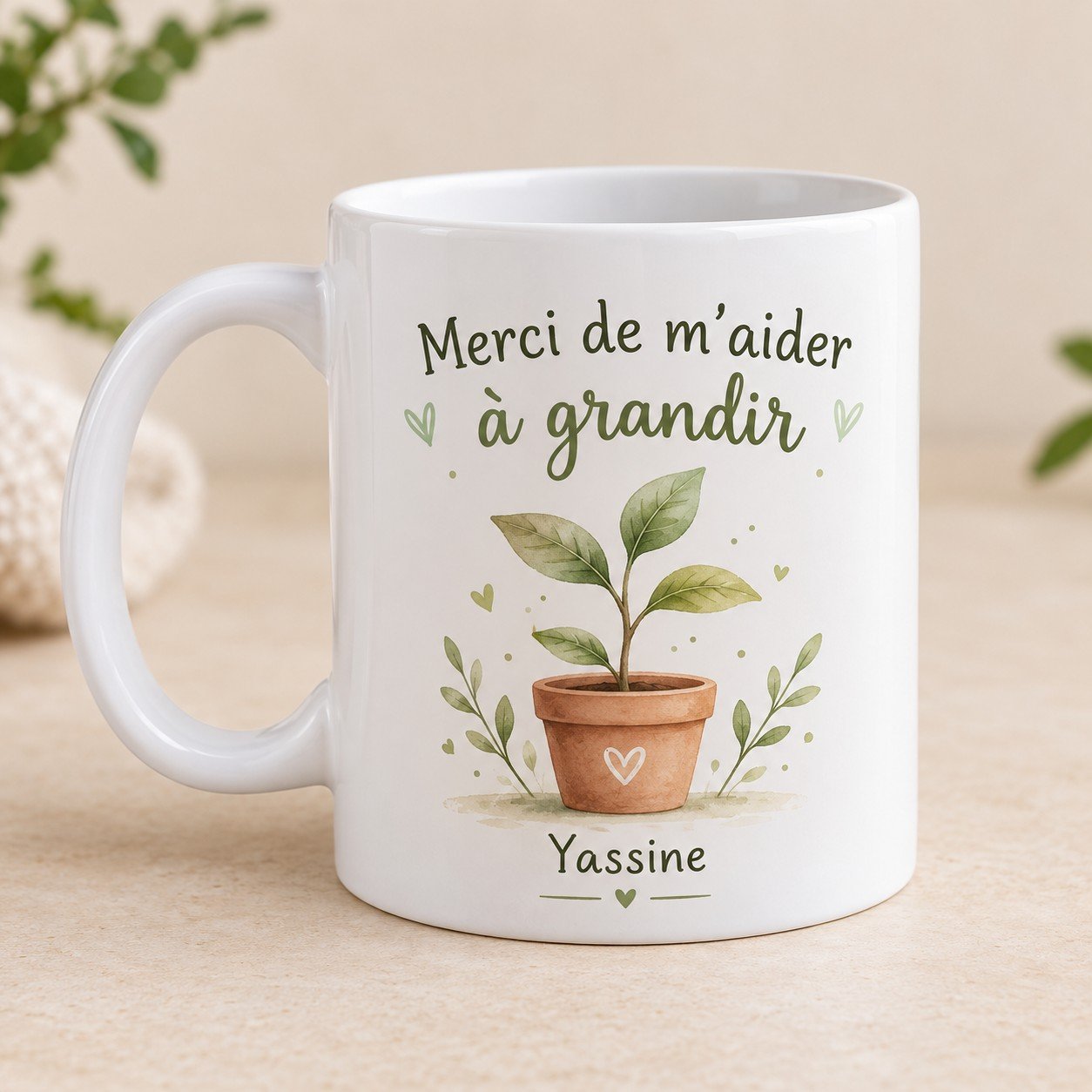 Mug personnalisé « Merci de m’aider à grandir » — mug blanc personnalisé 11 oz