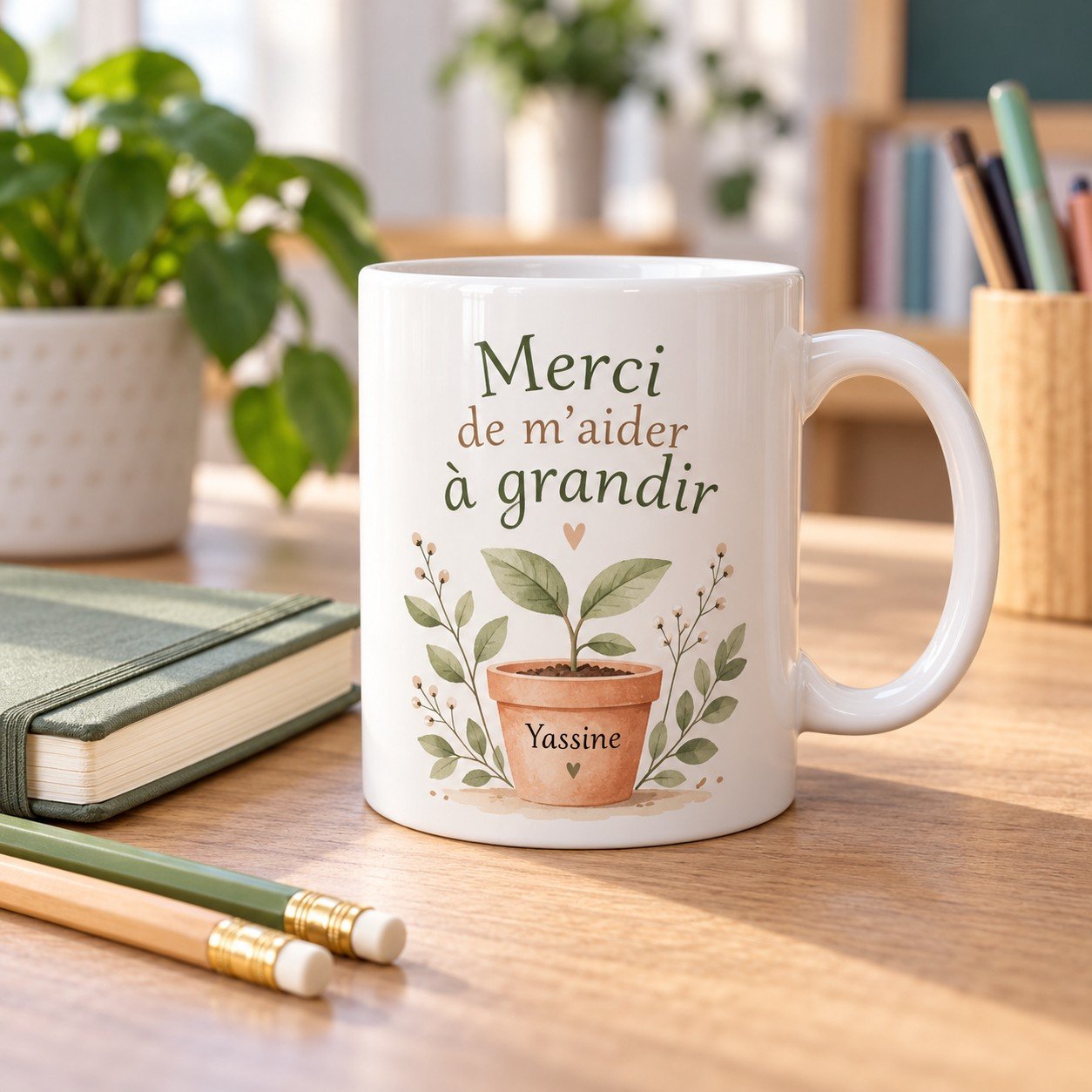 Mug personnalisé « Merci de m’aider à grandir » — mug blanc personnalisé 11 oz