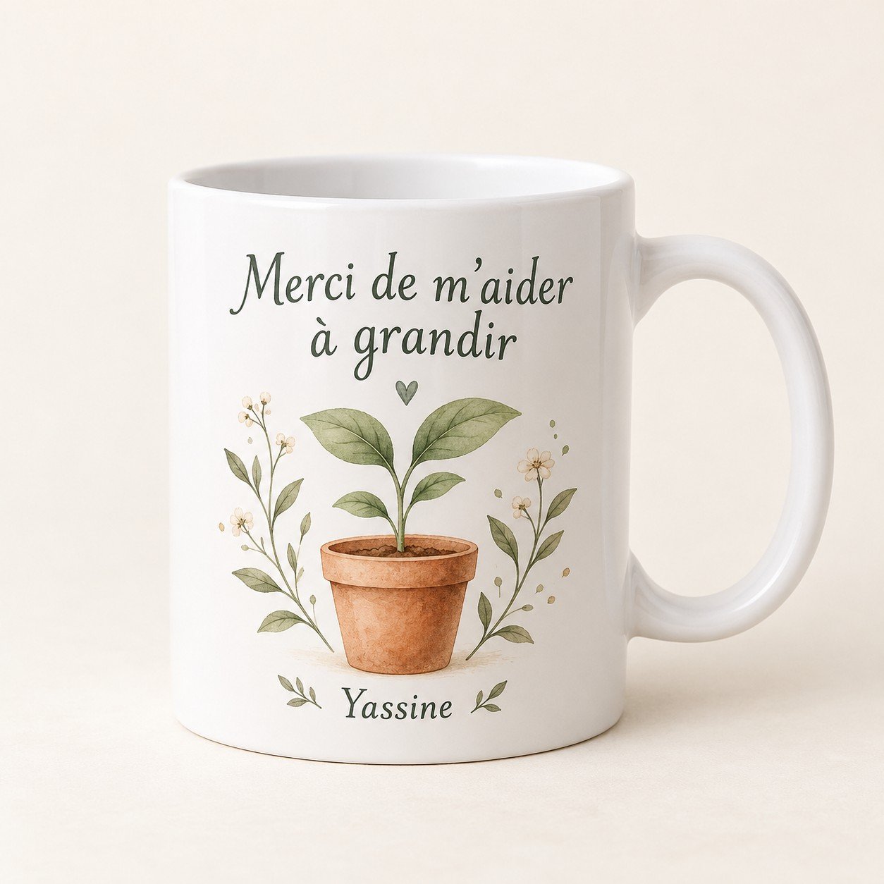 Mug personnalisé « Merci de m’aider à grandir » — mug blanc personnalisé 11 oz