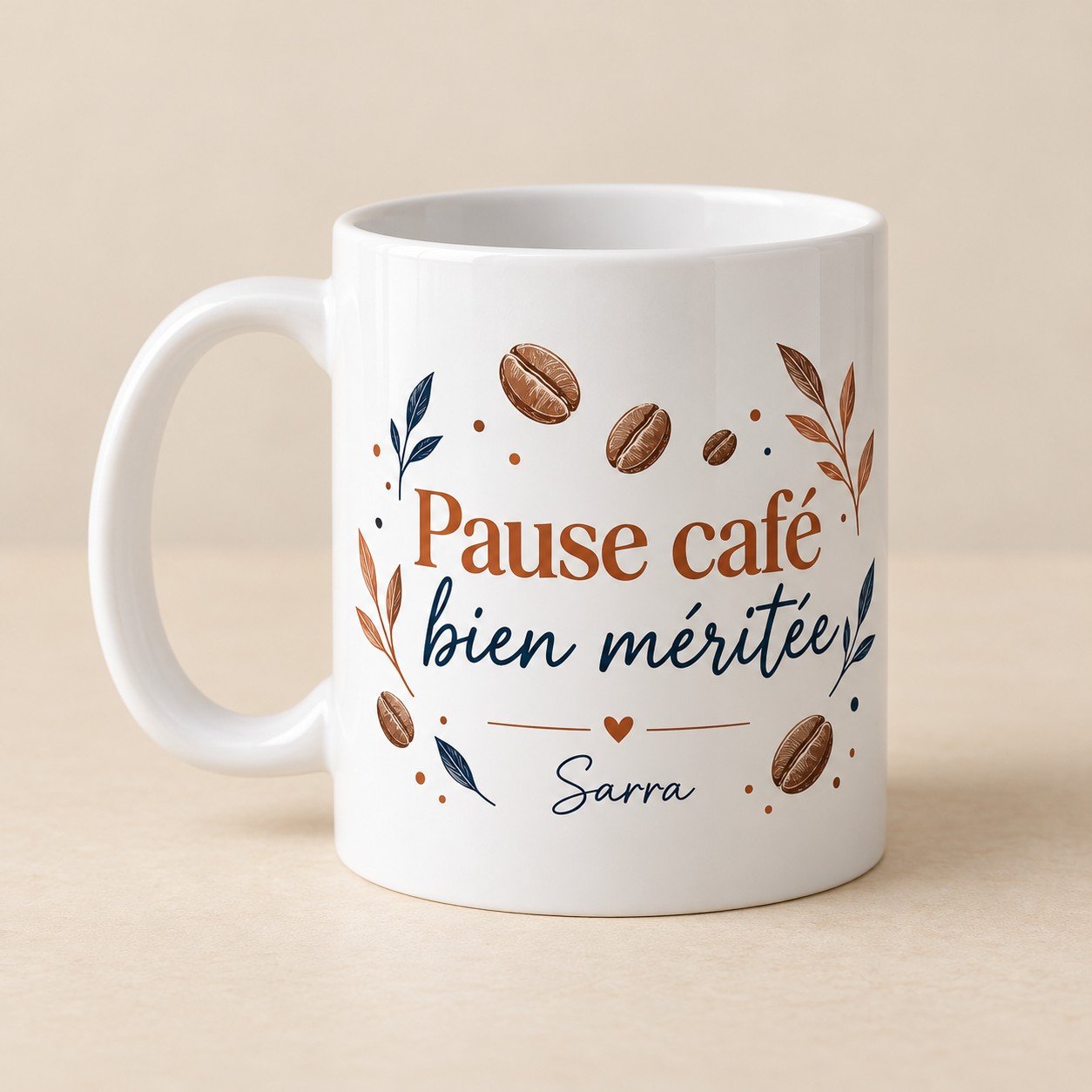 Mug personnalisé « Pause café bien méritée » — mug blanc personnalisé 11 oz