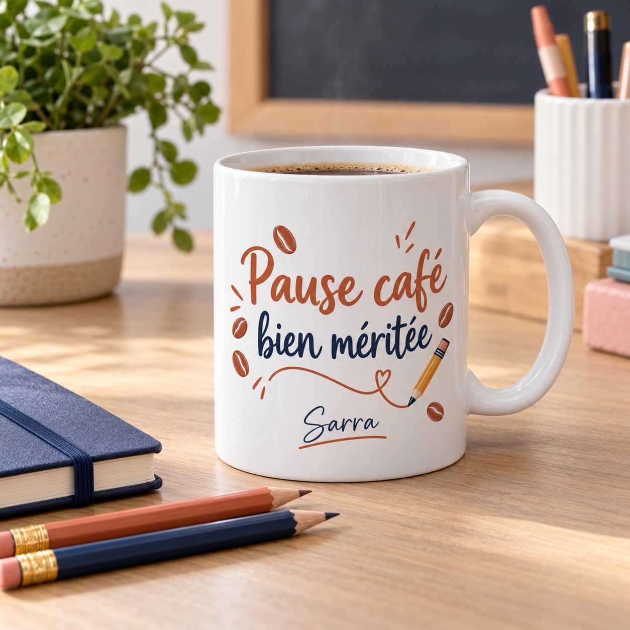 Mug personnalisé « Pause café bien méritée » — mug blanc personnalisé 11 oz