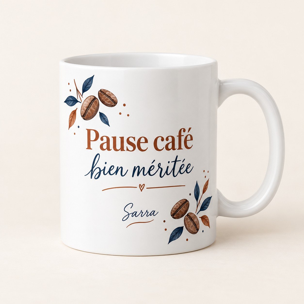 Mug personnalisé « Pause café bien méritée » — mug blanc personnalisé 11 oz