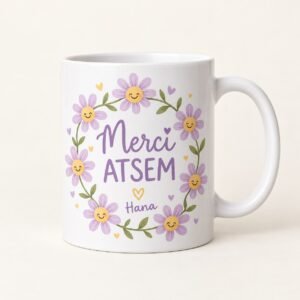 Mug personnalisé « Merci ATSEM — Marguerites » — mug blanc personnalisé 11 oz