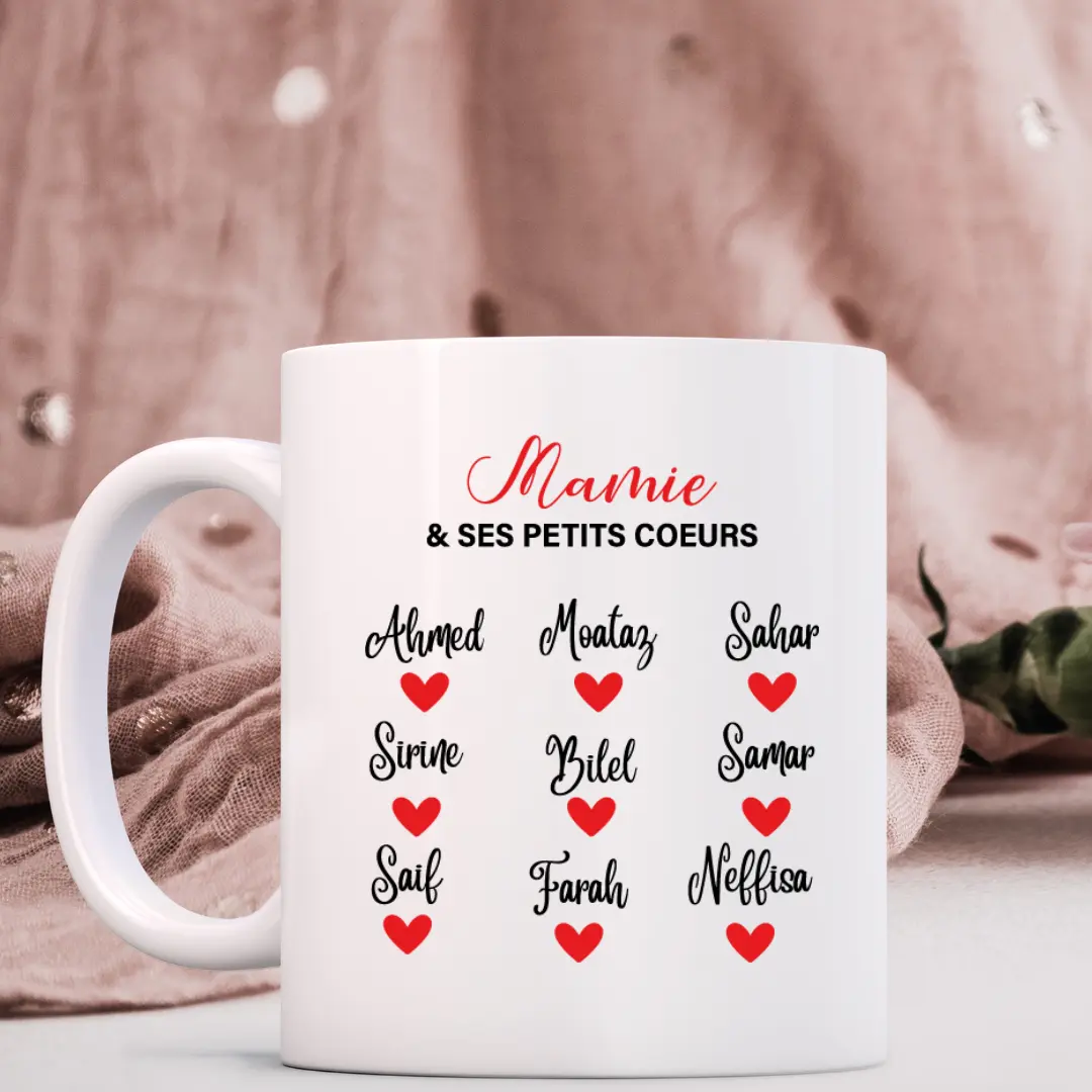 Mug Mamie et ses petits coeurs personnalisés